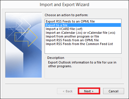 Select Export to a file