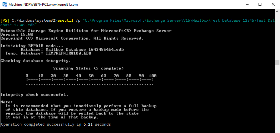 Repair the corrupt Exchange database