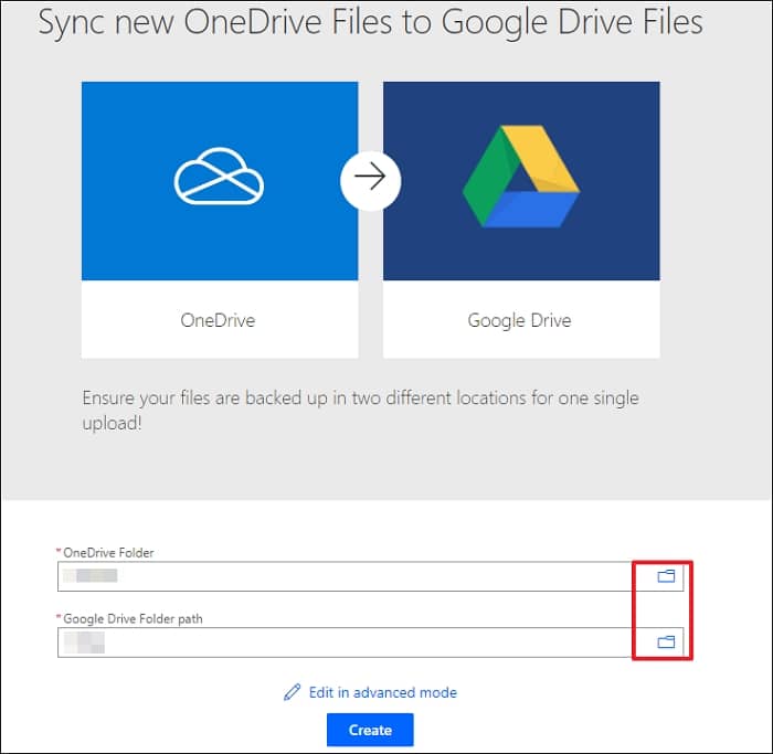 Specify the OneDrive and Google Drive folder for synchronization and click Create