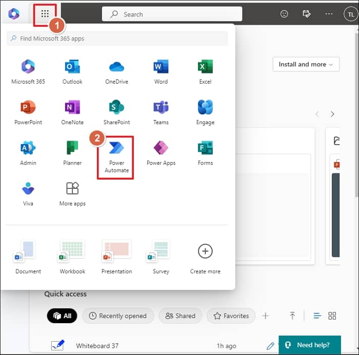 navigate to Office dot com and select Power Automate