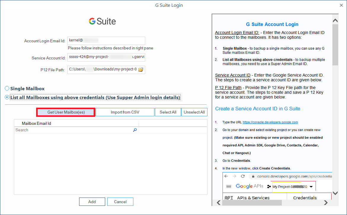 Input G Suite account details