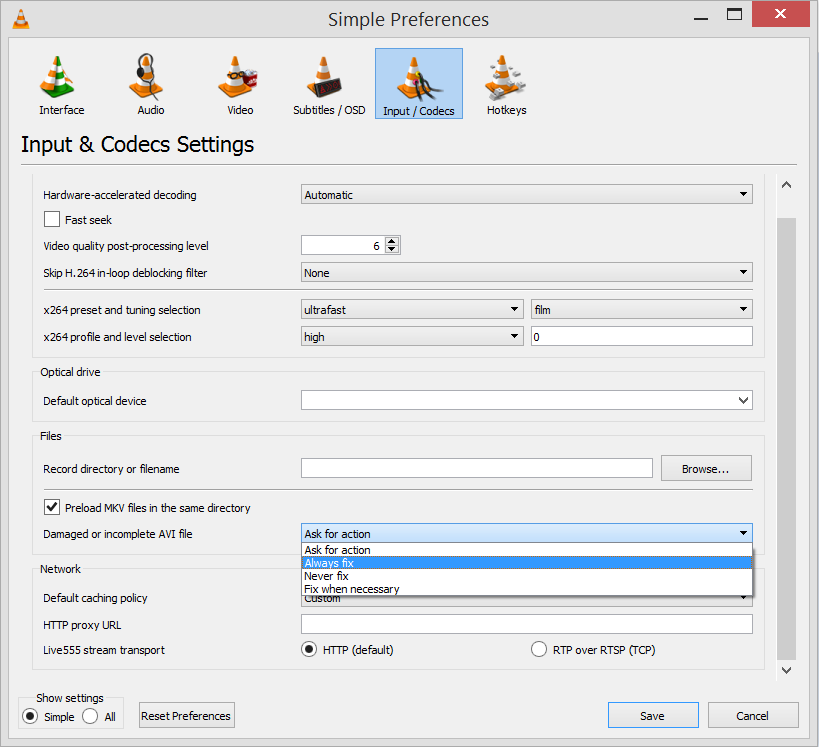 In the drop-down choose choose the Always fix