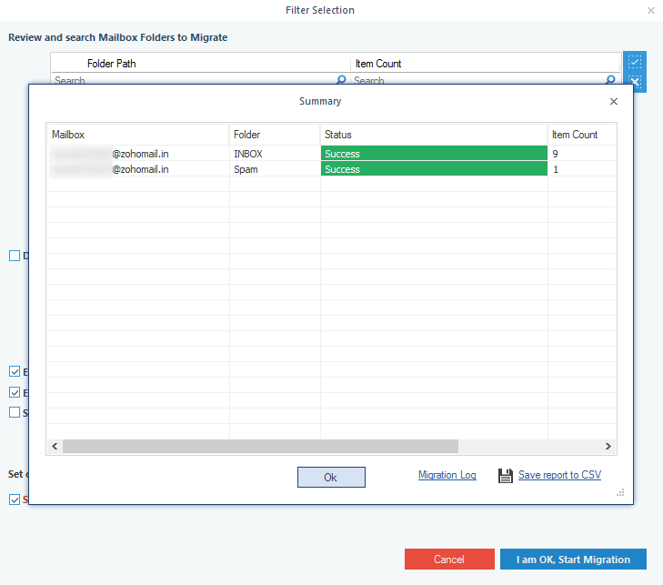 save the migration report in the CSV file