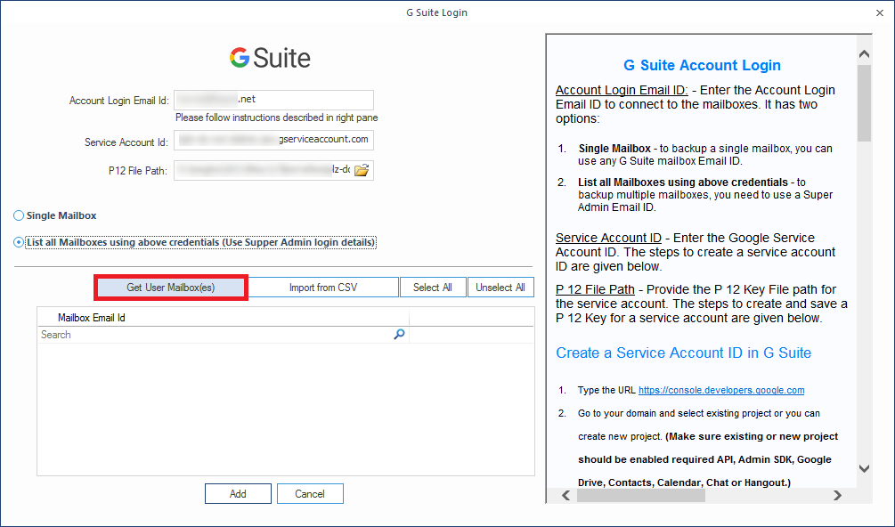 Provide G Suite login details