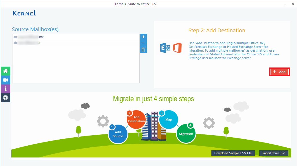 Add Destination section