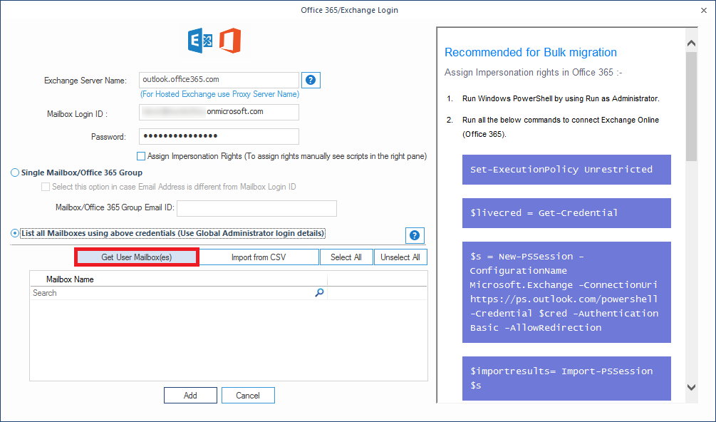 Provide Office 365 login details
