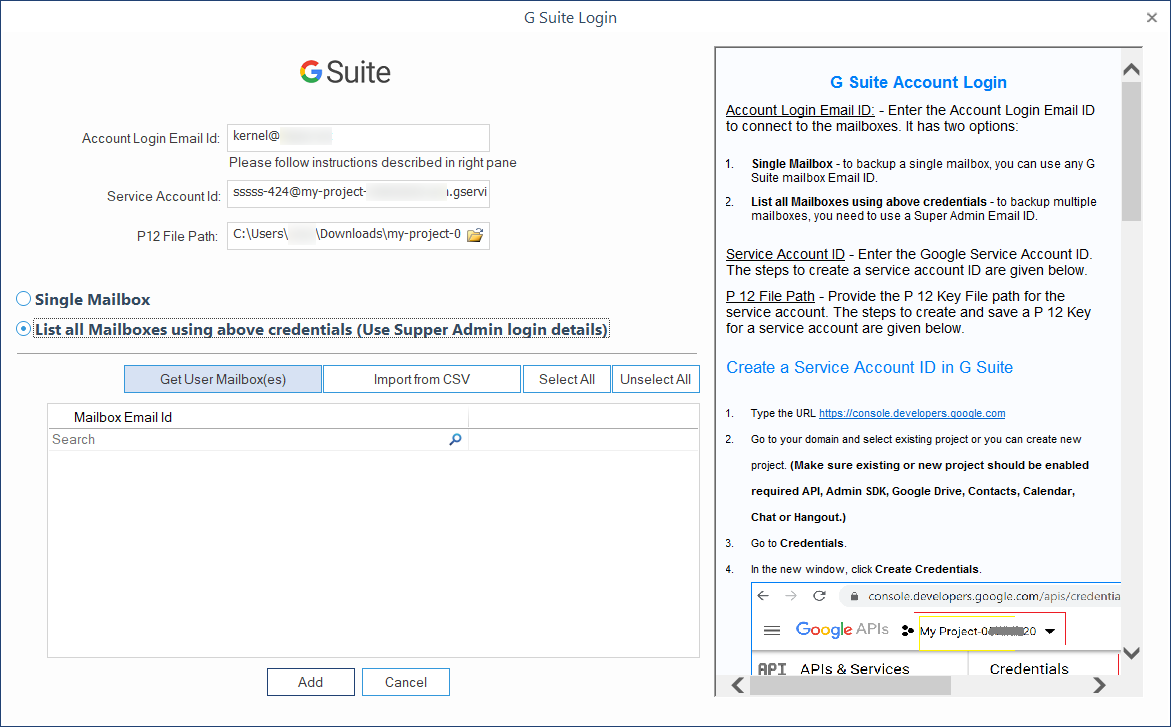 Provide login details of G Suite