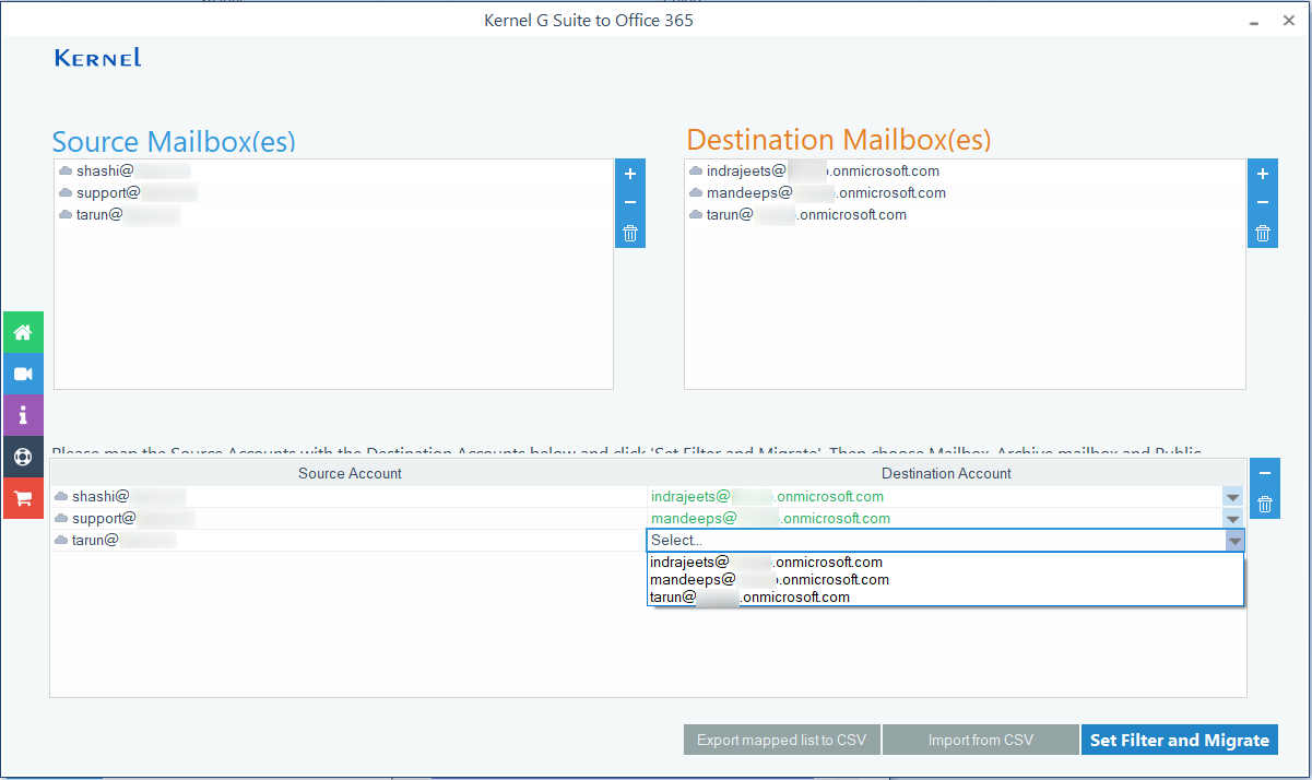 Map the source and destination accounts
