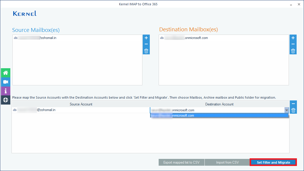 Map the destination account against the source