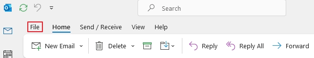 Open outlook and click on file