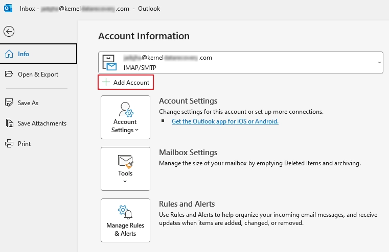 Click on add account under account information tab