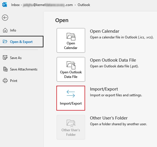 Go to open & export section and click import/export