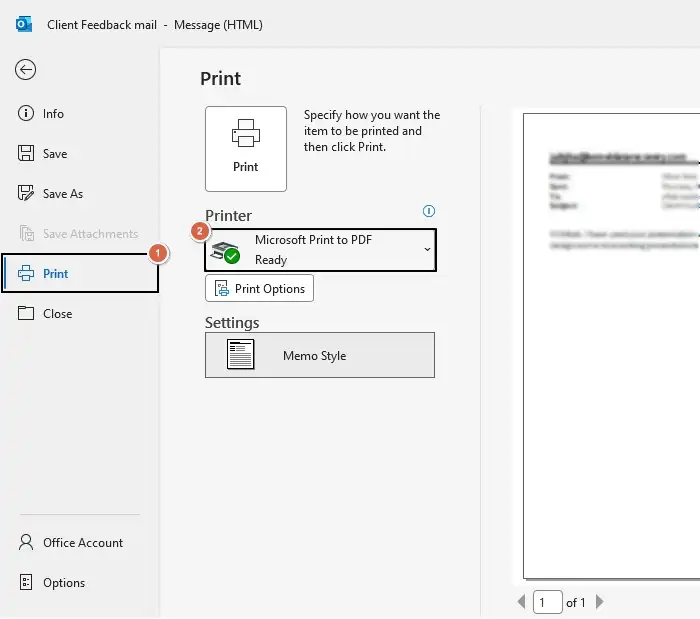 Click on print and select microsoft print to pdf