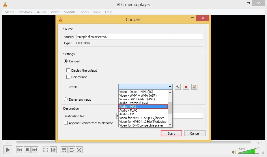choose mp3 option