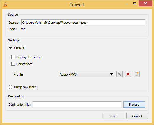 select the destination of the converted MP3 file