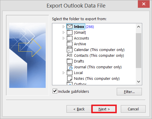 Select the folder to export