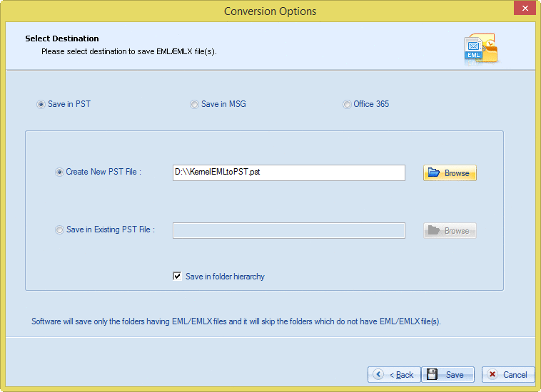 select the destination as Save in PST