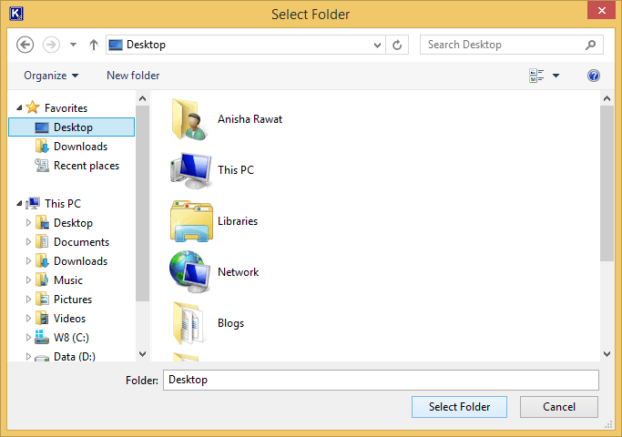 Select the preferred folder