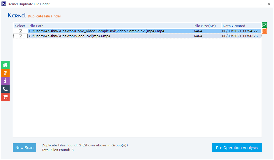 All the duplicate files which are found are highlighted in blue