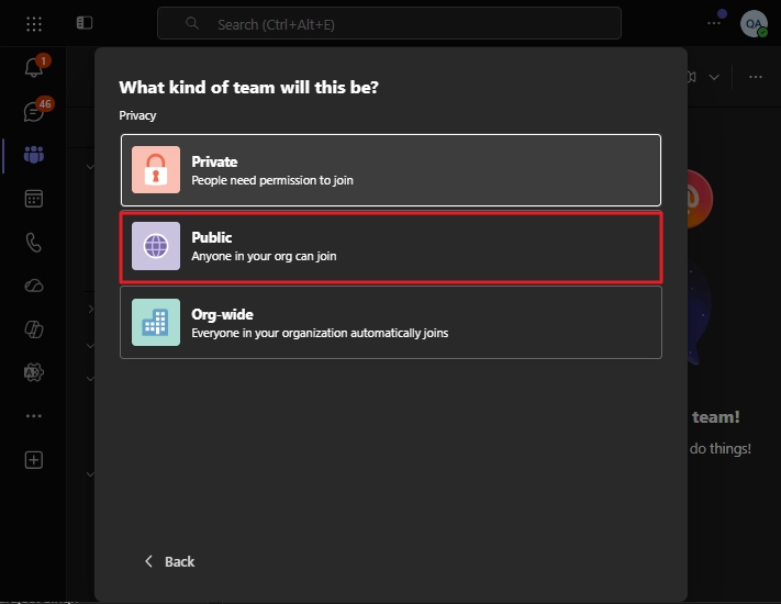 choose teams privacy types