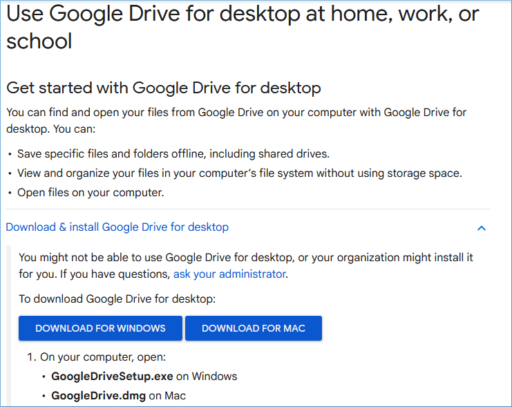 download the Google Drive for Desktop