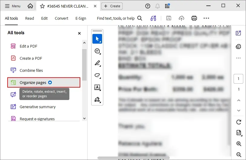 Open PDF in Adobe Acrobat then tap on All Tools then Organize Pages