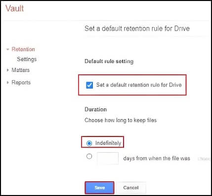 You can retain your Google Drive files for as long as you like with Google Vault