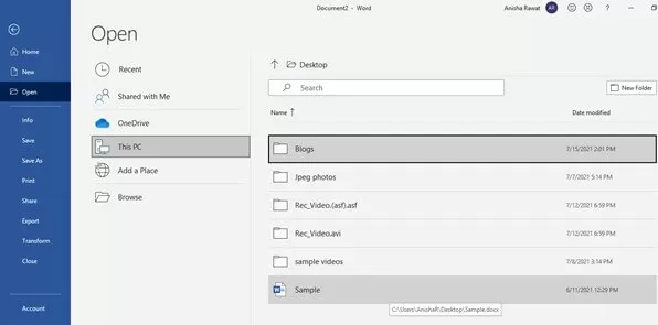 corrupted document to open