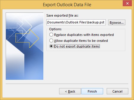 Choose a destination to save the exported files