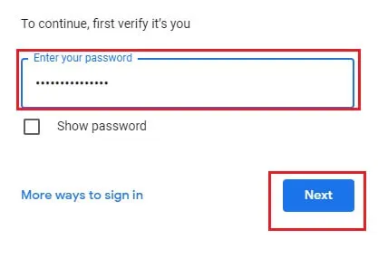 Enter your password and click on next