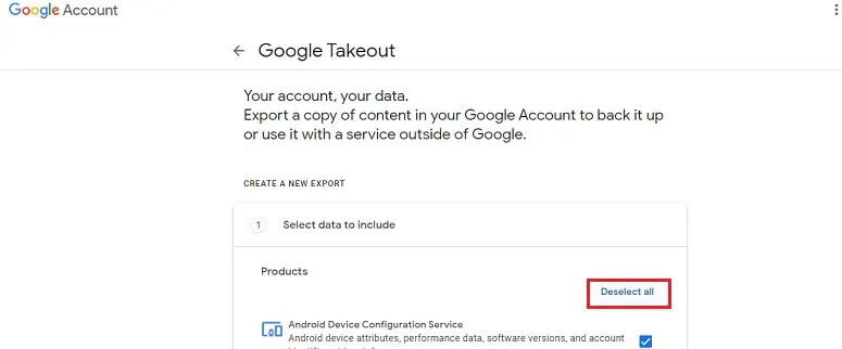 Select data to include and click on deselect all