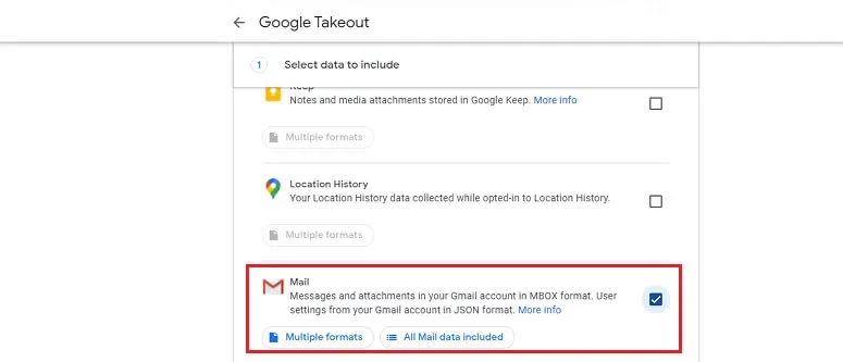 click on All Mail data included