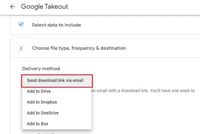 Select Send download link via email from the four options