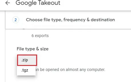 select zip as file type