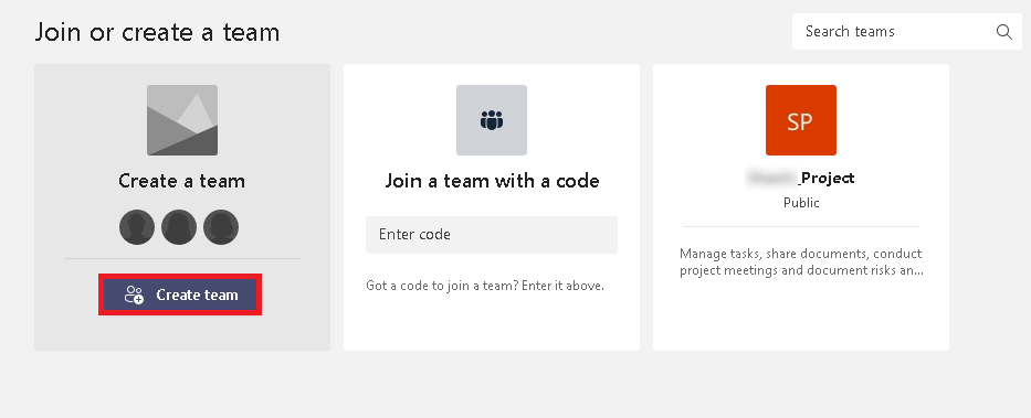 Click Create team option