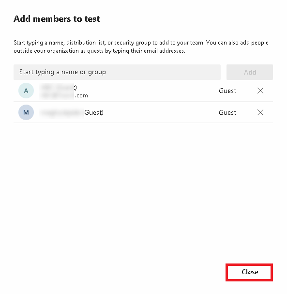 Click close once member are added