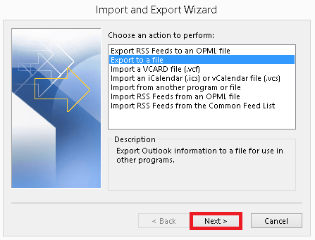 select Export to a file 