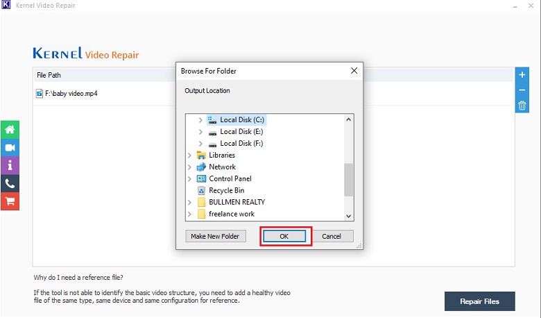 Select the destination to save files
