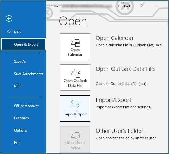 Now, click on the Open & Export option