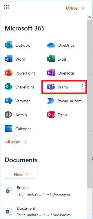 Login Office 365 account and click on Teams