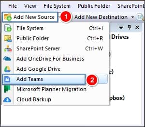 Launch the tool, click on Add Teams under Add New Source
