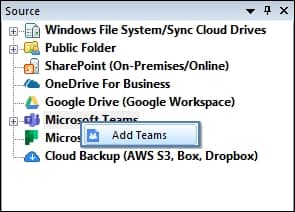 Add teams as source
