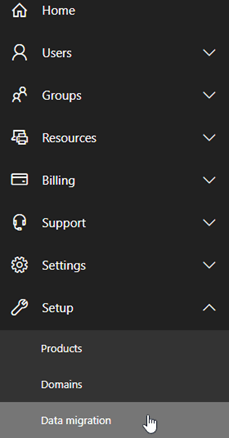 From the Office 365 admin center click Data migration