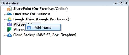 either click Add New Destination or go to destination section and choose Add Teams