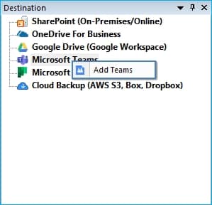 right-click in the destination section 