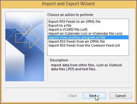 Select Import from another program or file