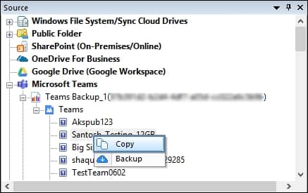 Choose a team in the source list and click Copy