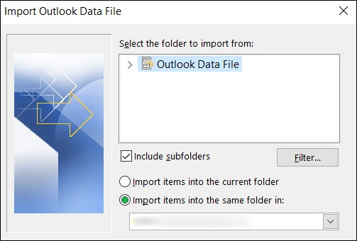 check Import items into the same folder in