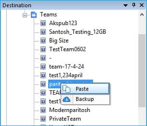 Paste teams at destination