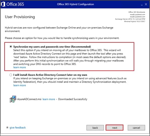select Synchronize my users and passwords one time